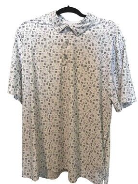 Ben Sherman Sport Shirt Men's Size 2XL White Gray Geometric Print Cotton
